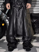 HEYFANCYSTYLE Men's Luxury Vegan Leather Kilt Baggy Trousers